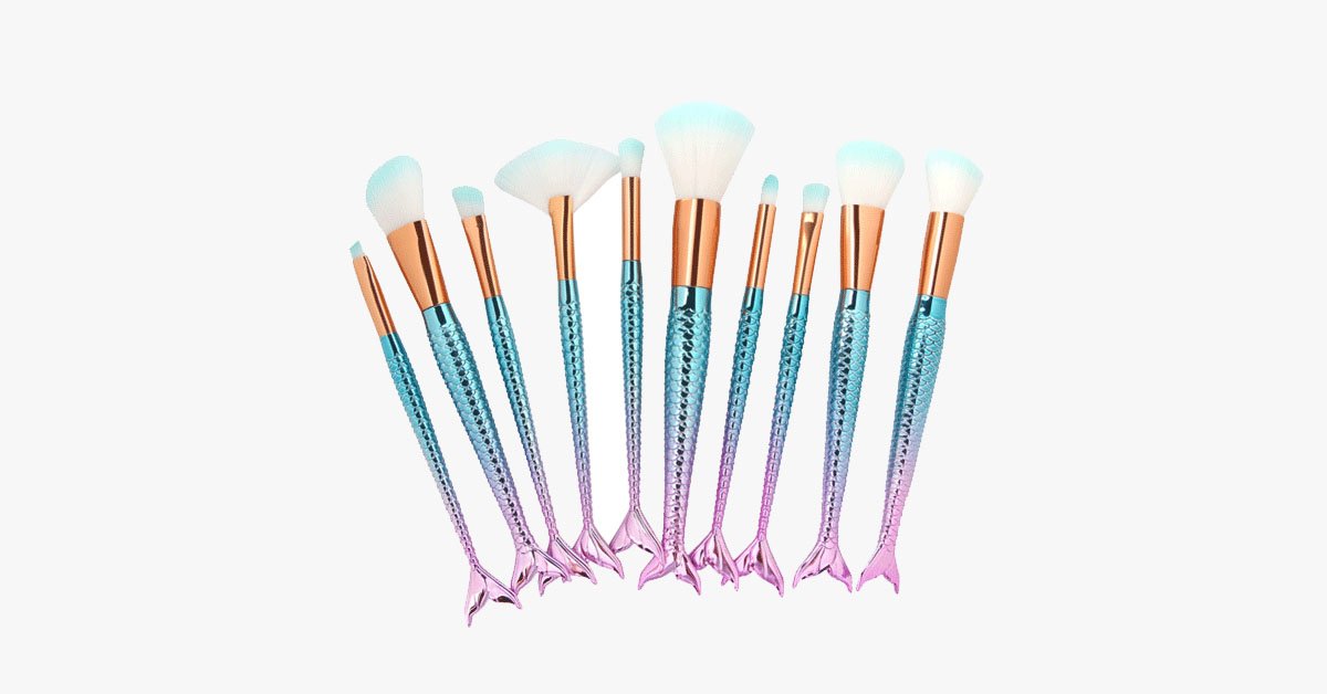 Avtoit | Mermaid Makeup Brush Set with FREE Contour Brush - Professional Cosmetic Brush for Eyeshadow, Eyeliner, Blush & Concealer