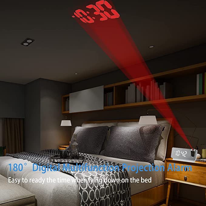 Digital Projection Alarm Clock with 180-Degree Adjustable Projection