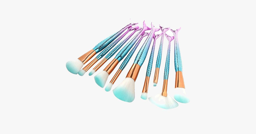 Avtoit | Mermaid Makeup Brush Set with FREE Contour Brush - Professional Cosmetic Brush for Eyeshadow, Eyeliner, Blush & Concealer