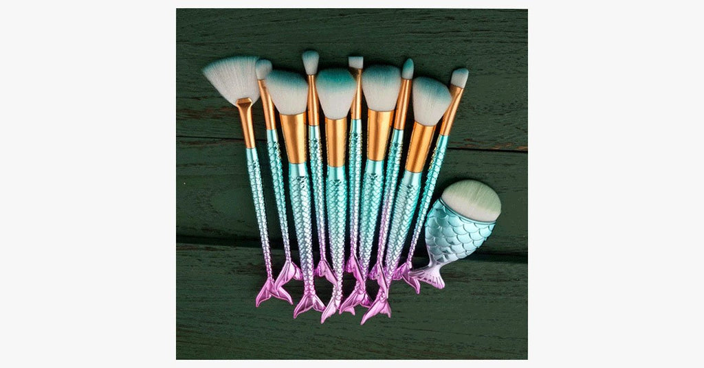 Avtoit | Mermaid Makeup Brush Set with FREE Contour Brush - Professional Cosmetic Brush for Eyeshadow, Eyeliner, Blush & Concealer