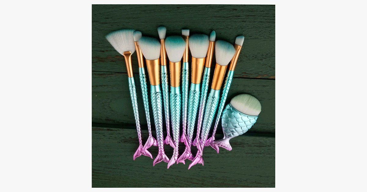 Avtoit | Mermaid Makeup Brush Set with FREE Contour Brush - Professional Cosmetic Brush for Eyeshadow, Eyeliner, Blush & Concealer