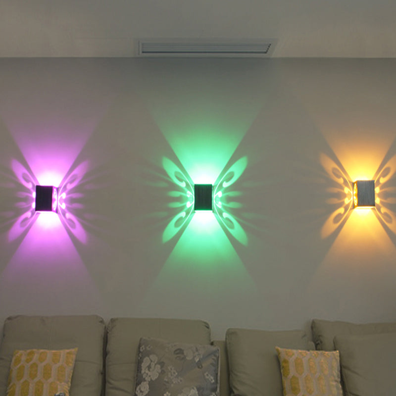 Avtoit | Modernist LED Wall Lamp Chrome Hollow Butterfly Wall Lamp with Aluminium Shade, Red/Blue/Purple Light