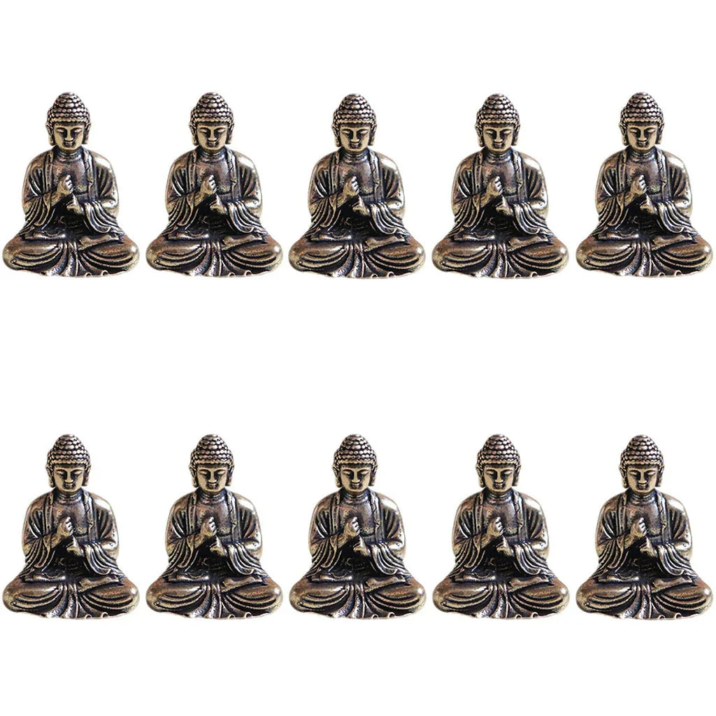 Avtoit | 10 pieces mini brass sitting Buddha statue figure for travel Buddhism worship home office desk decoration