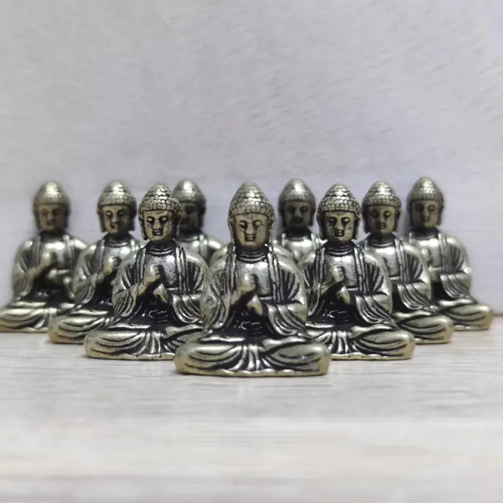 Avtoit | 10 pieces mini brass sitting Buddha statue figure for travel Buddhism worship home office desk decoration