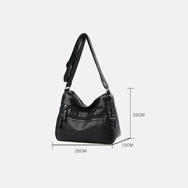 PU Leather Shoulder Bag with Zipper Pockets and Adjustable Strap