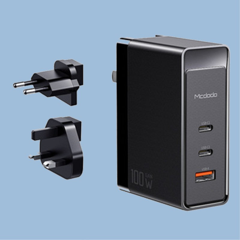 Avtoit | 3-in-1 100W Wall Charger, with US/EU/UK Plugs, 2 Type-C & 1 USB Port, for Laptop, Phone, Tablet