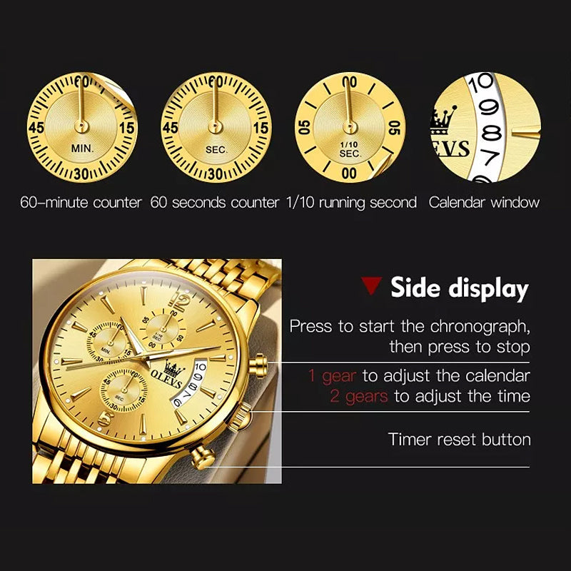 Avtoit | Luxury Gold Three-Eye Chronograph Dial Automatic Mechanical Watch