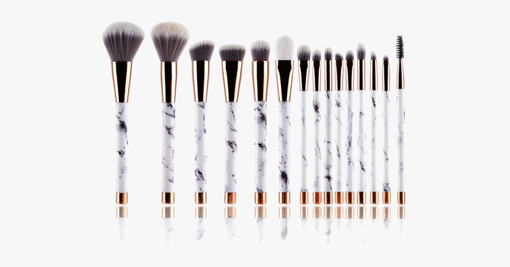 Avtoit | Pro Makeup Brush Set of 15 with Rose and Marble Pattern - Perfect for all Makeup Applications
