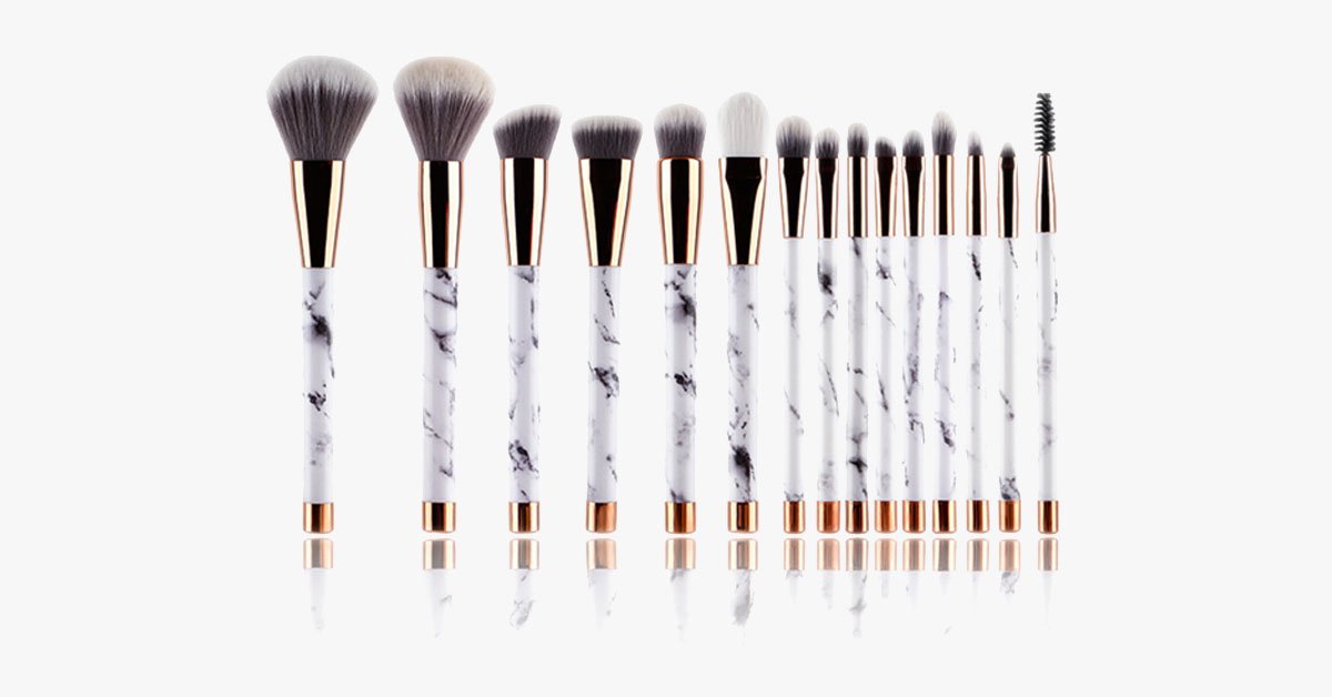 Avtoit | Pro Makeup Brush Set of 15 with Rose and Marble Pattern - Perfect for all Makeup Applications