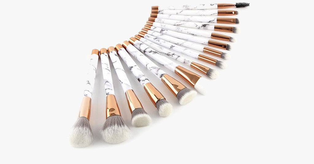Avtoit | Pro Makeup Brush Set of 15 with Rose and Marble Pattern - Perfect for all Makeup Applications