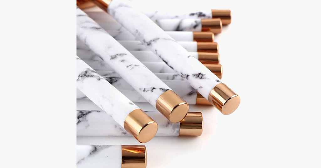 Avtoit | Pro Makeup Brush Set of 15 with Rose and Marble Pattern - Perfect for all Makeup Applications