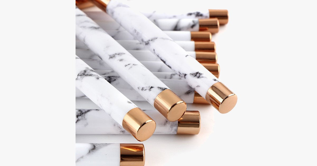 Avtoit | Pro Makeup Brush Set of 15 with Rose and Marble Pattern - Perfect for all Makeup Applications