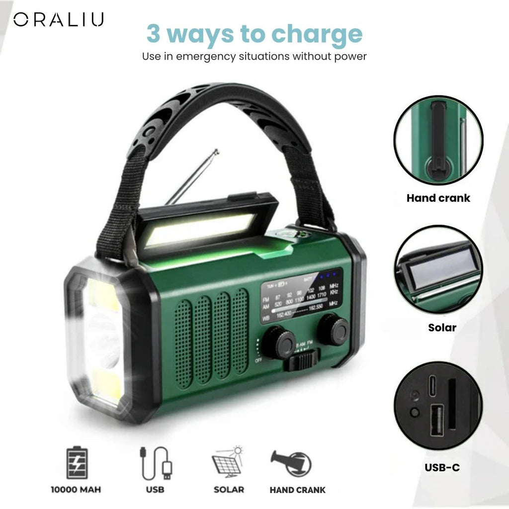 Avtoit | Solar Emergency Radio with Power Bank – Hand Crank & LED Torch for Camping and Outdoor Use
