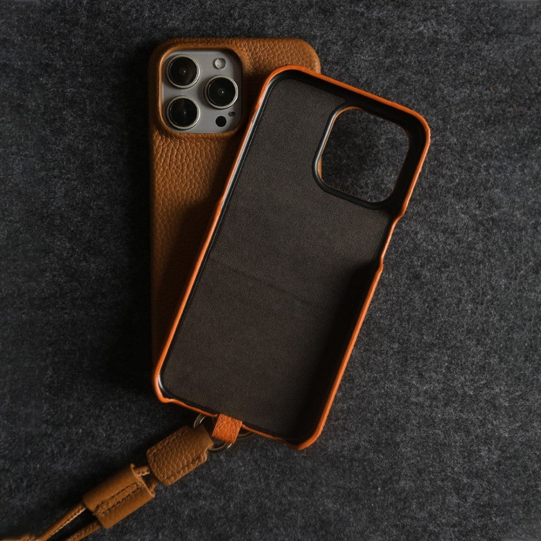 Genuine Leather Phone Case with Crossbody Strap Lightweight Design