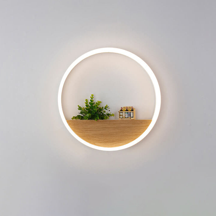 Avtoit | Lumoshelf LED Wall Light | Solid Wood with Shelf | Round Wall Lamp | Warm & White Light
