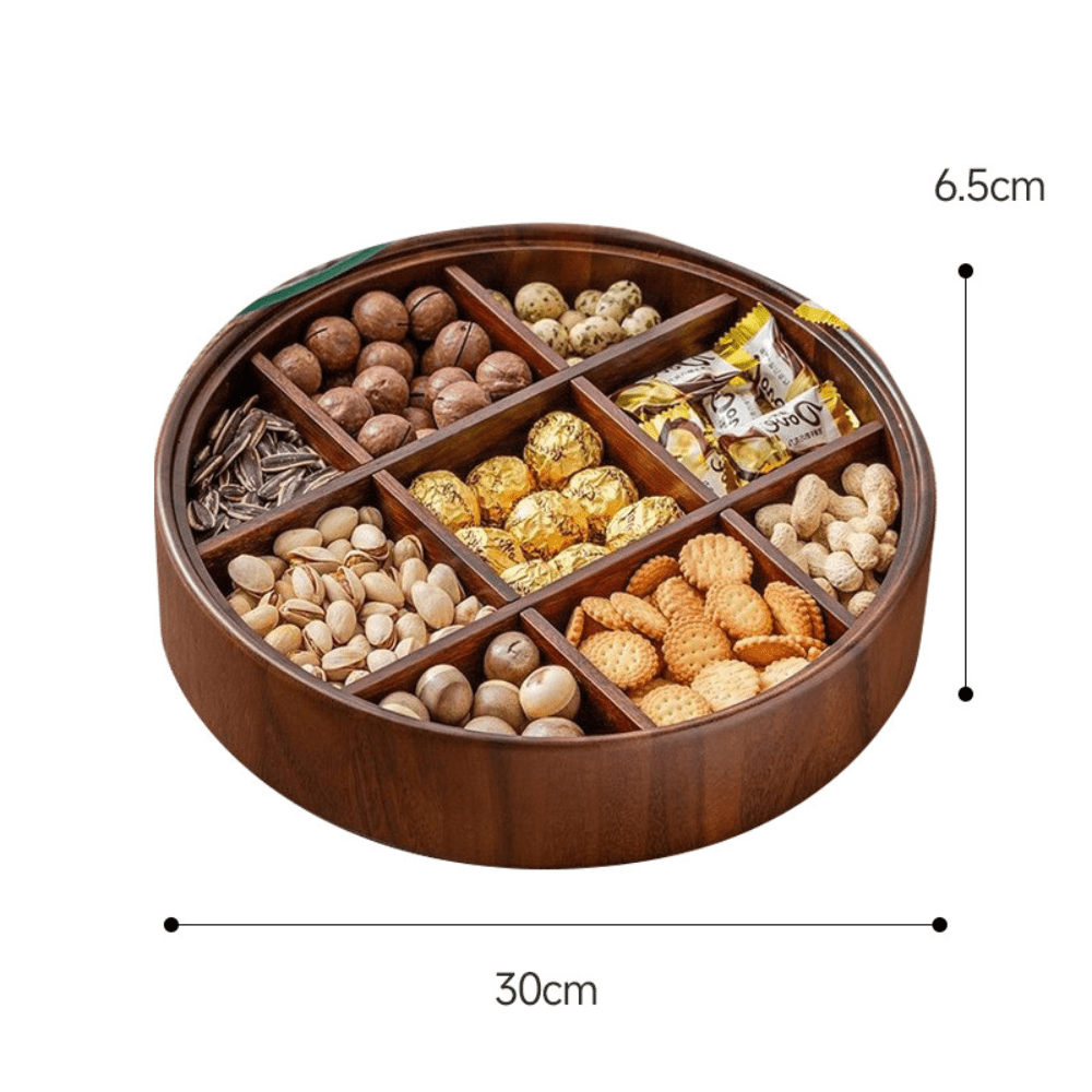 Avtoit | BambooSpin – 9-Compartment Serving Tray with Rotating Lid | Premium Bamboo Snack Platter