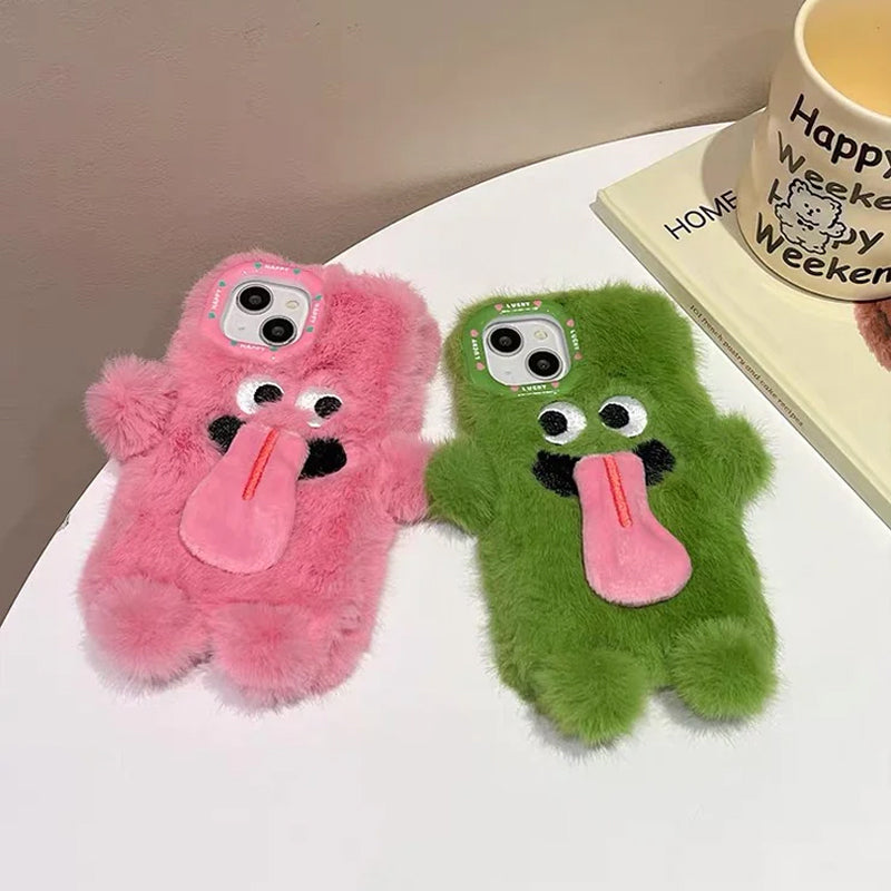 Avtoit | Funny Tongue Sticking Out Plush Phone Case For iPhone