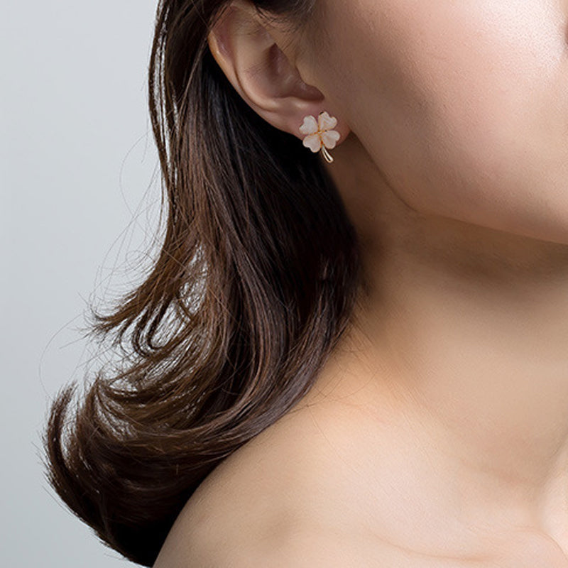 Avtoit | Heart-shaped Opal Lucky Four Leaf Clover Earrings