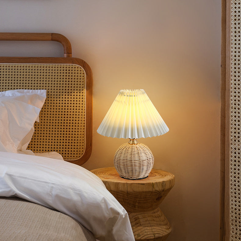 Avtoit | RattaLume Nordic LED Table Lamp | Woven Rattan & Foldable Fabric Shade | Mood Light | Decor for the Bedroom