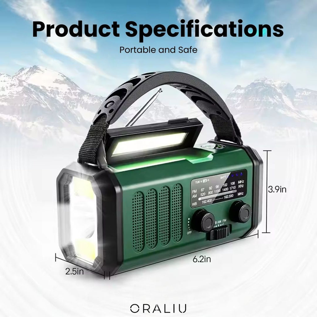 Avtoit | Solar Emergency Radio with Power Bank – Hand Crank & LED Torch for Camping and Outdoor Use