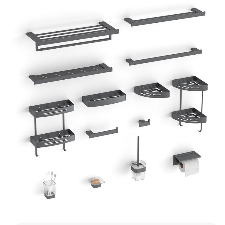 Avtoit | Gray contemporary bathroom accessory set Brushed gray bath shelf/toilet paper holder/towel bar