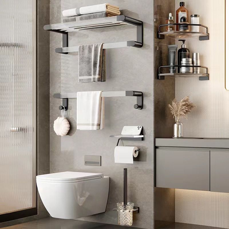 Avtoit | Mattes Black Bathroom Hardware Set Metal & Acrylic Bathroom Shelf/Towel Holder/Bathrobe Hook