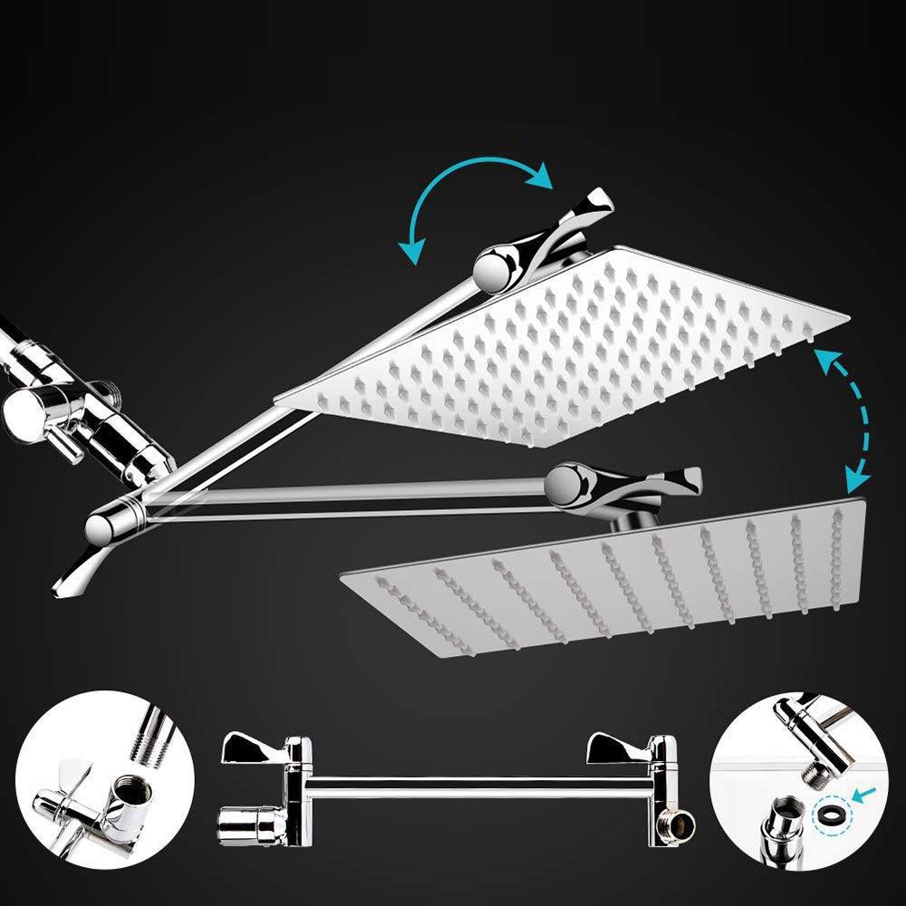 Avtoit | Standard Double Shower Set Round Metal Adjustable Spray Pattern Shower Head in Silver