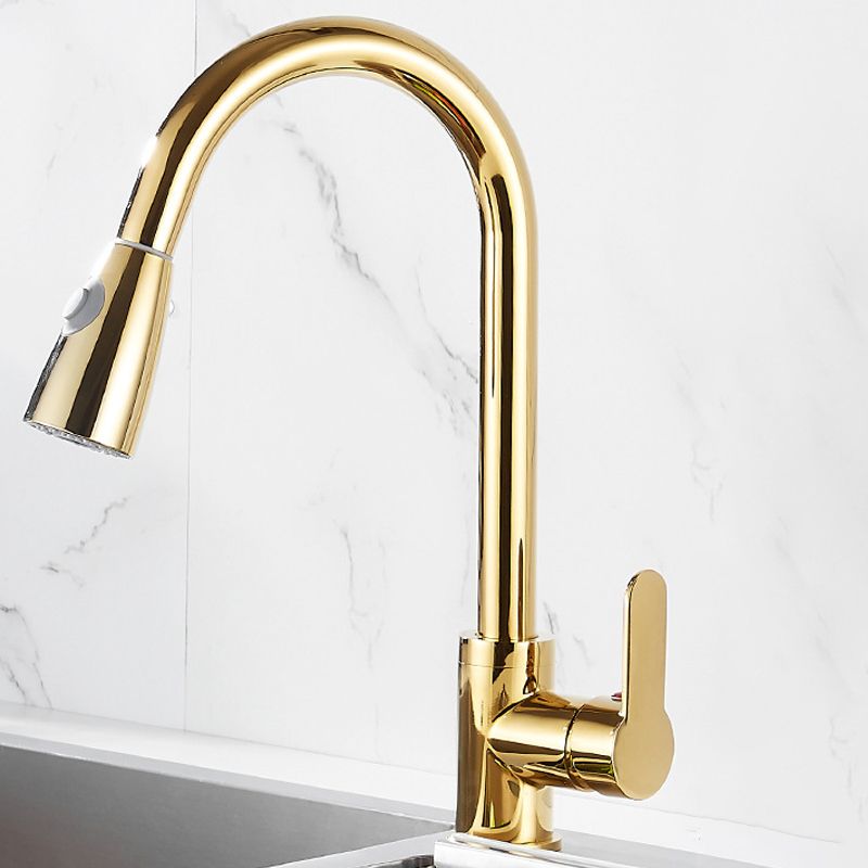 Avtoit | Brushed Gold Kitchen Faucet High Arc Swivel Spout with Pull-Down Spray Head