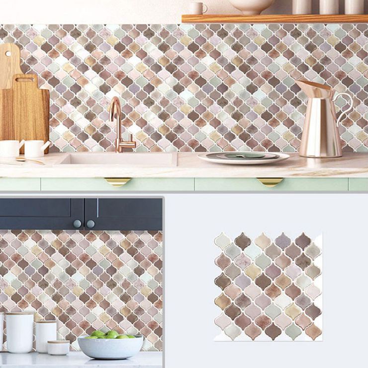 Avtoit | Square Peel & Stick Mosaic Tiles Plastic Arabesque Peel and Stick Wall Tile