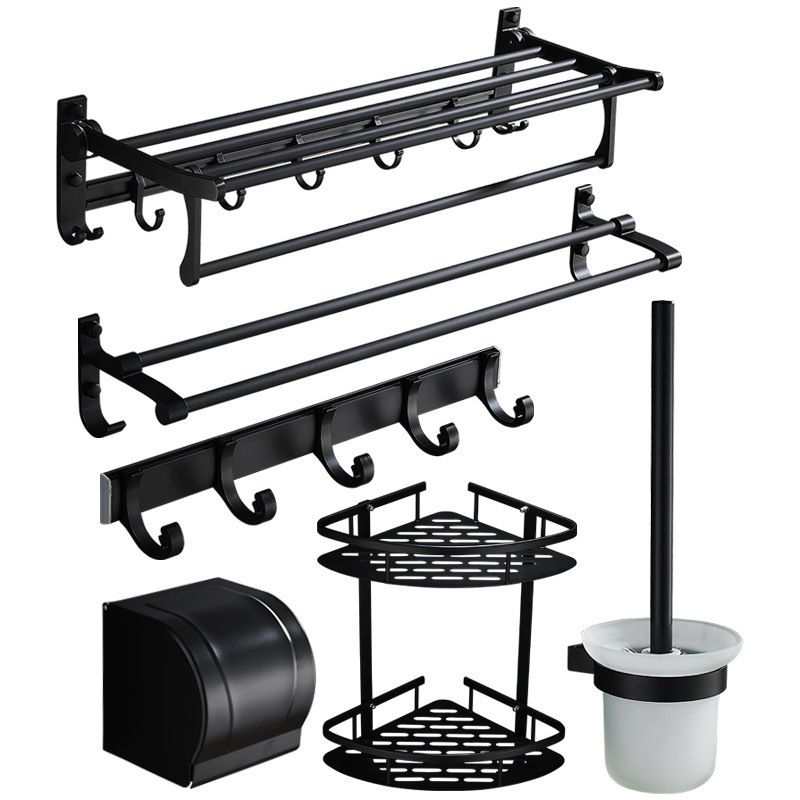 Avtoit | 6-piece modern bathroom hardware set in matte black with bathroom shelf/towel holder & bathrobe hooks