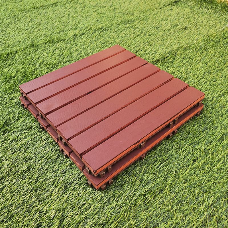 Avtoit | Red 6-Slat Square Wood Deck Tiles Snap-Fit Installation Floor Tiles