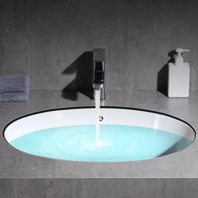 Avtoit | Modern Under-mount Sink Oval Porcelain with Pop-Up Drain Sink