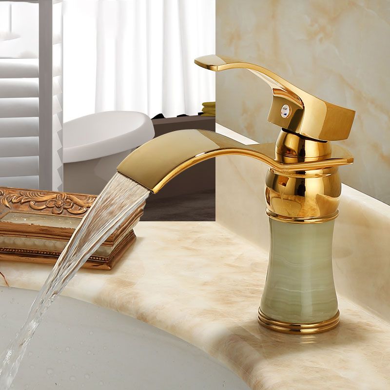 Avtoit | Wall-mounted Copper Roman Bath Faucet Low Arc Roman Bath Faucet Set with Jade