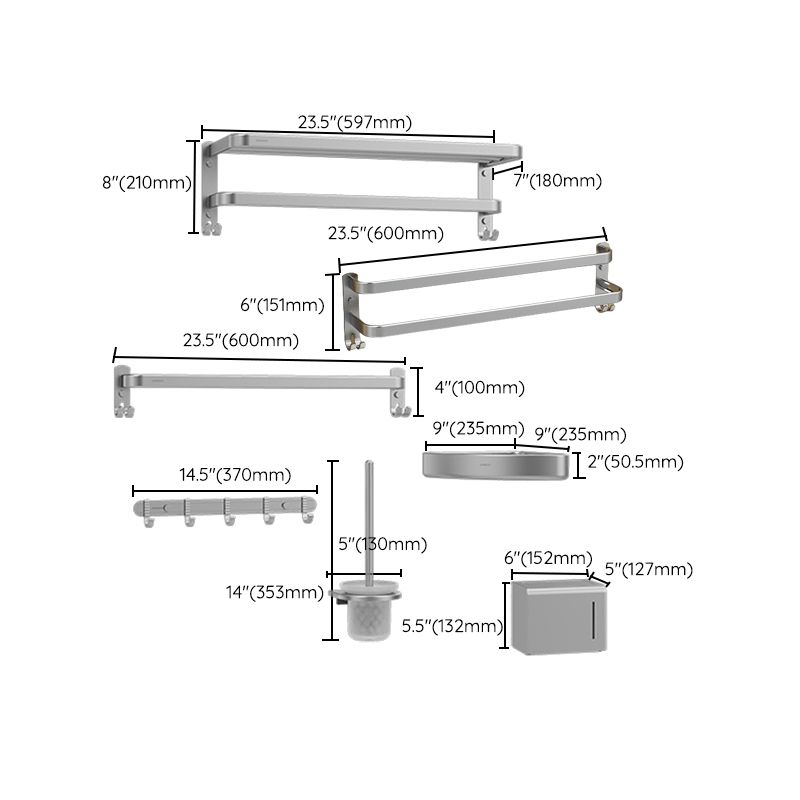 Avtoit | Minimalism Gray Bathroom Accessories Set Contemporary Style Aluminum Towel Rack