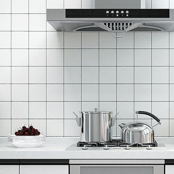 Avtoit | White Peel & Stick Tile Mirror Plastic Grid Wallpaper for Kitchen and Bathroom