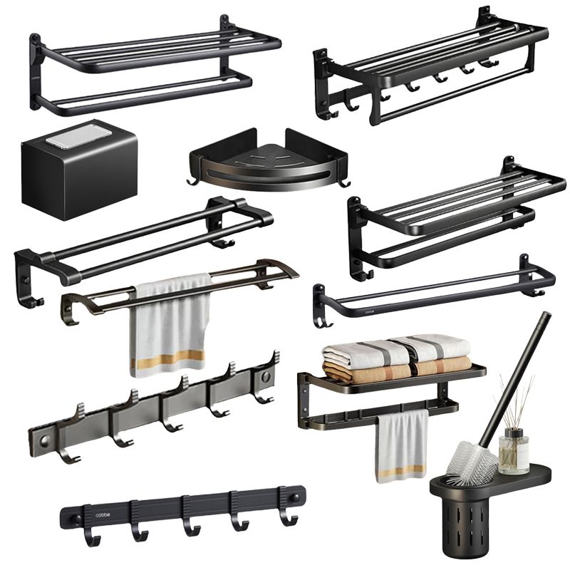Avtoit | Contemporary bathroom accessory set with black finish and bath shelf/towel bar