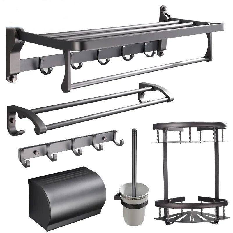 Avtoit | Modern 5/6-piece bathroom accessory set with bathroom shelf/robe hooks/towel bar