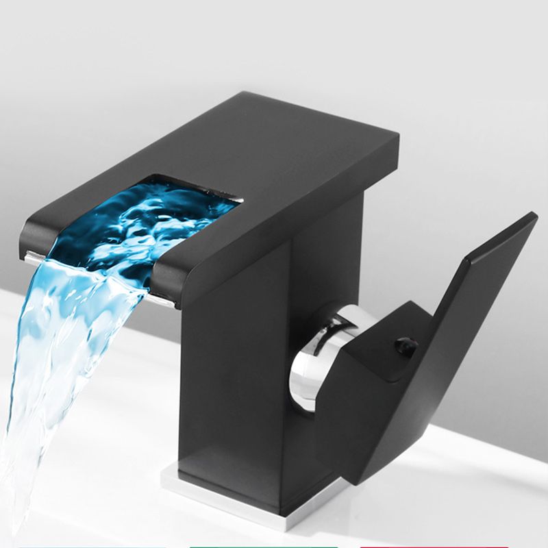 Avtoit | Contemporary Square Vessel Faucet Waterfall Spout with LED Three-Color Illumination