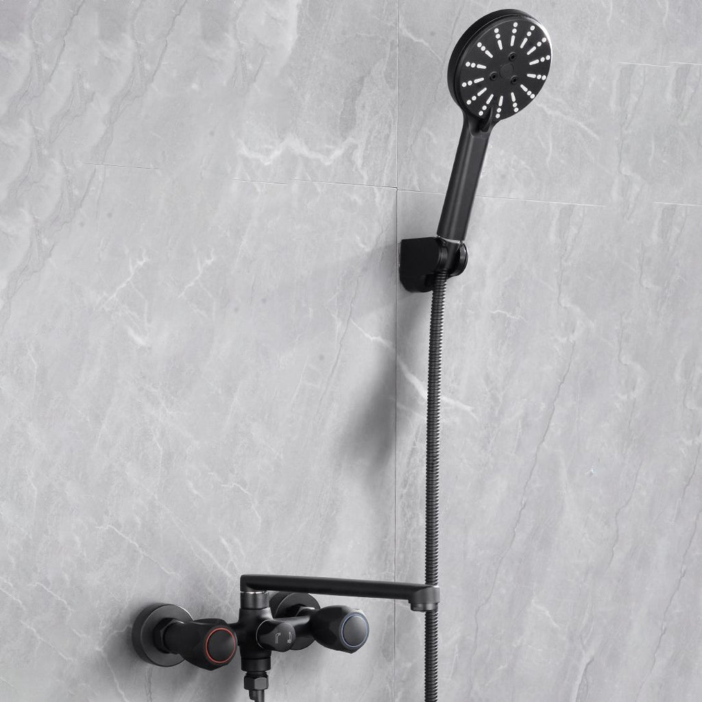 Avtoit | Modern Bathtub Faucet Trim Black Wall Mounted Swivel Spout with Hand Shower