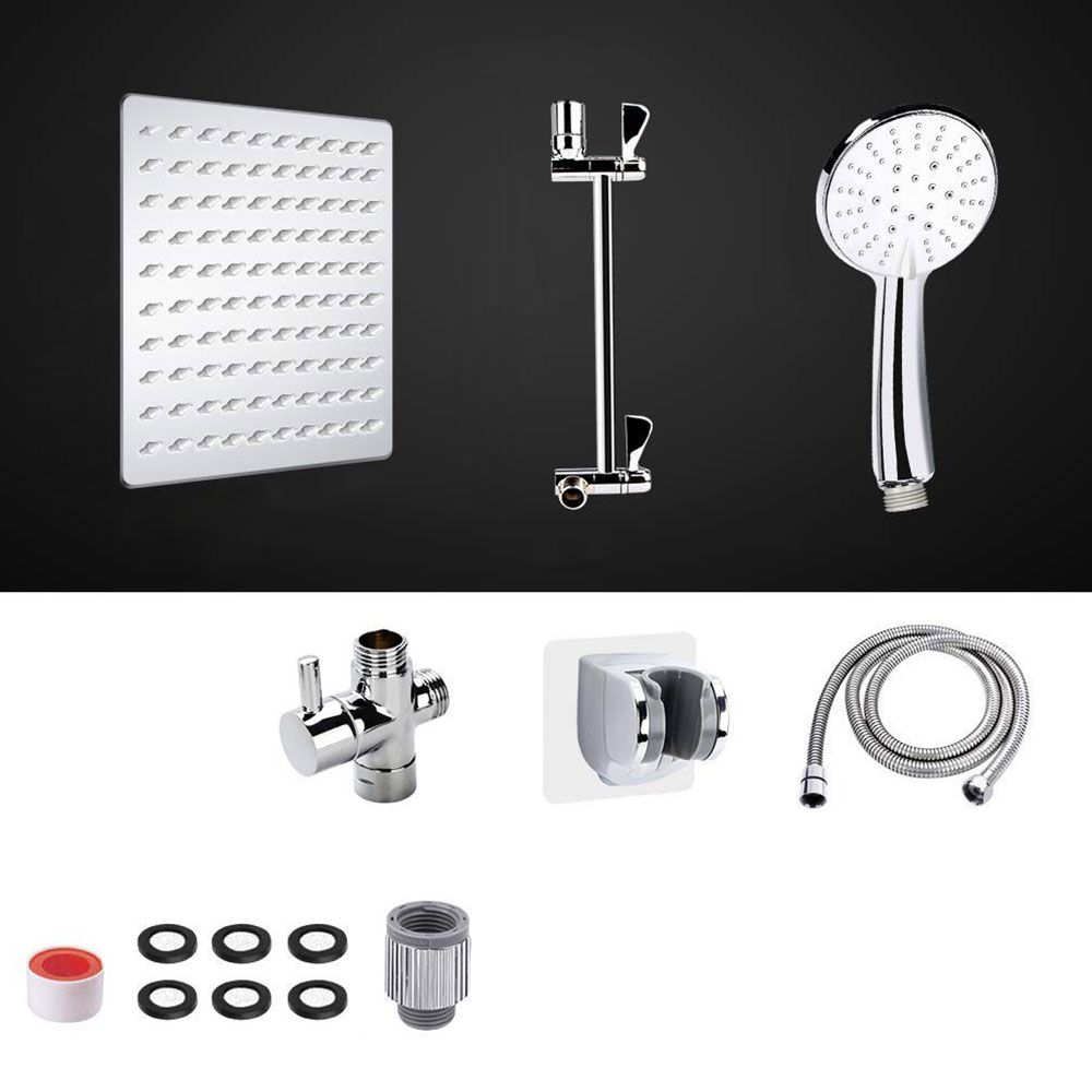 Avtoit | Standard Double Shower Set Round Metal Adjustable Spray Pattern Shower Head in Silver