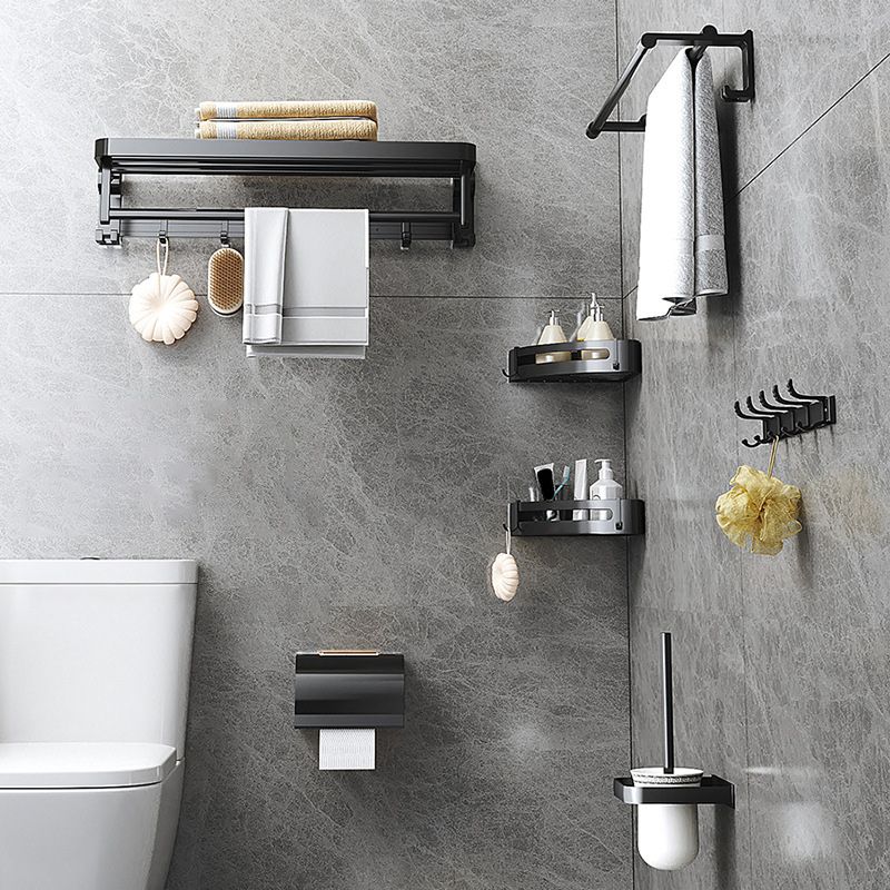 Avtoit | Modern Matte Black Bathroom Accessory Set with Bath Shelf/Towel Hooks/Towel Bar