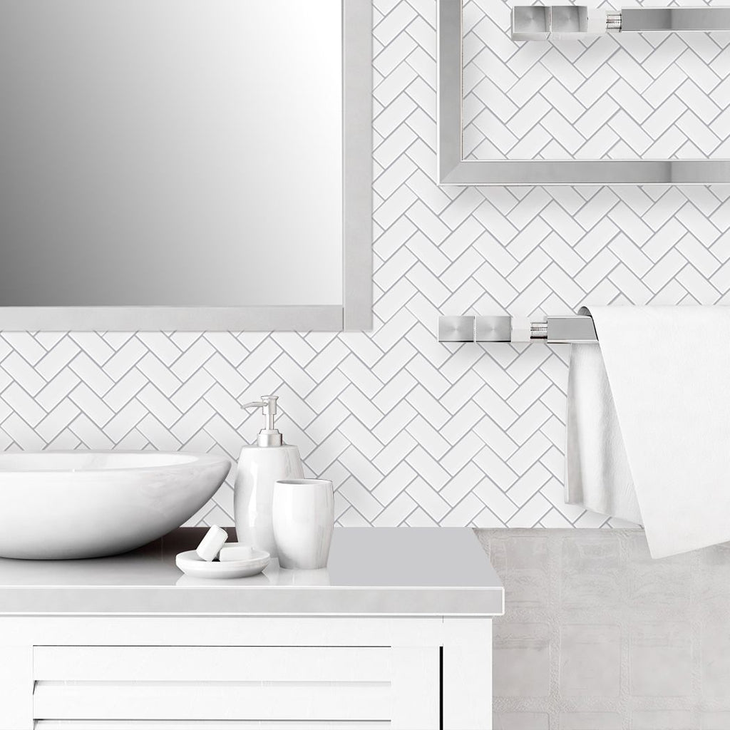 Avtoit | Square Peel & Stick Mosaic Tile Herringbone Peel and Stick Wall Tile
