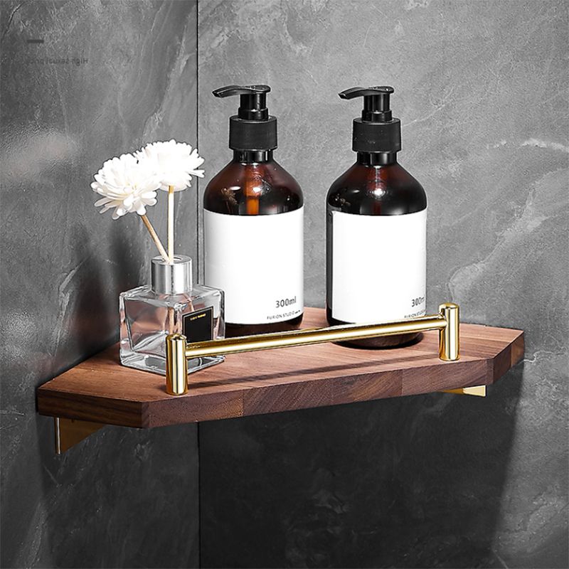 Avtoit | Polished Brass Bathroom Hardware Set Metal & Wood Bathroom Set with Bath Shelf/Towel Bar