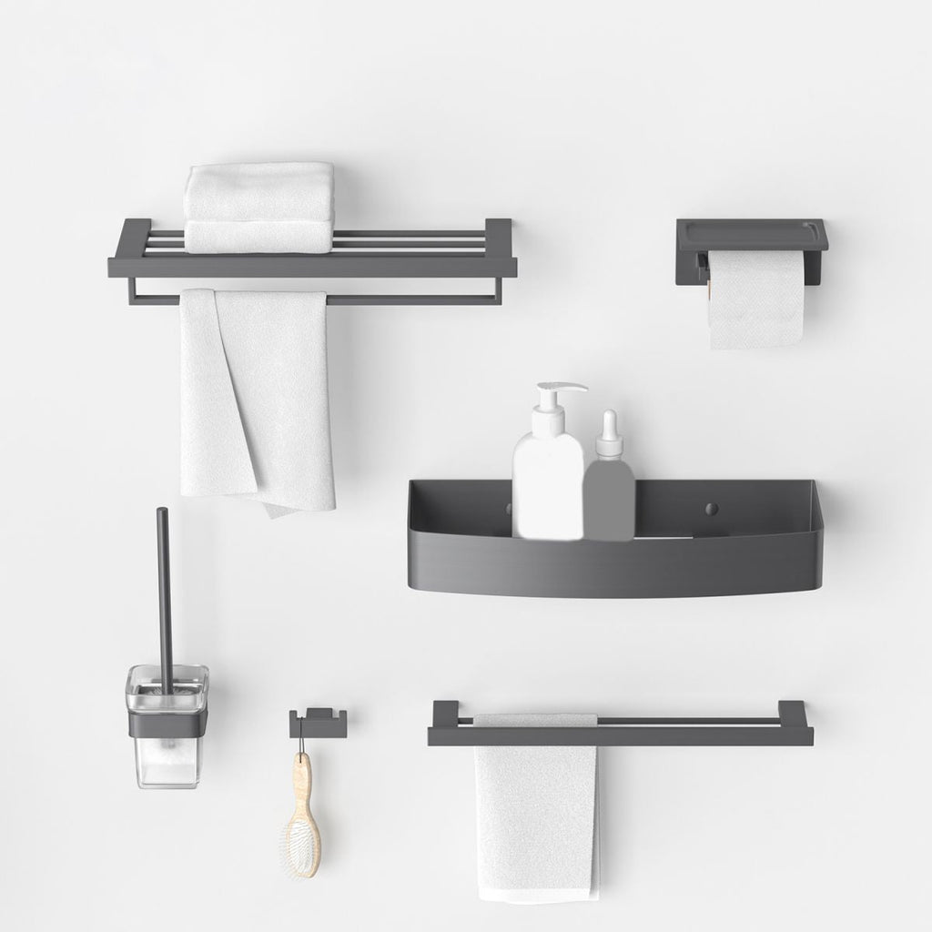 Avtoit | Gray contemporary bathroom accessory set Brushed gray bath shelf/toilet paper holder/towel bar