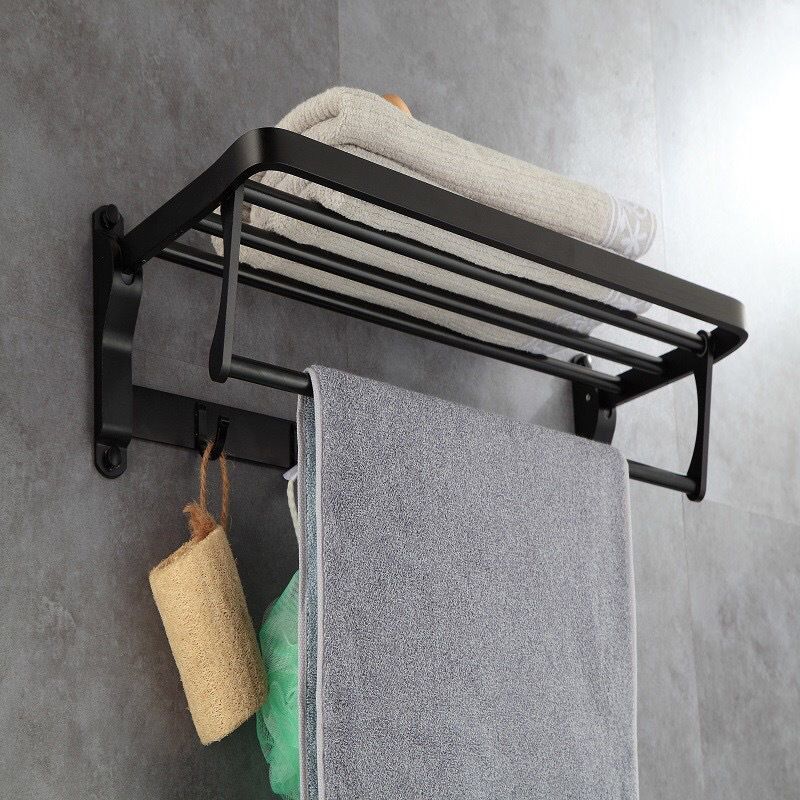 Avtoit | 6-piece modern bathroom hardware set in matte black with bathroom shelf/towel holder & bathrobe hooks