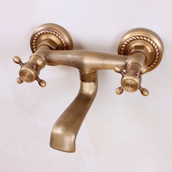 Avtoit | Traditional Wall-Mounted Metal Bathtub Filler Double Handles Waterfall Bathtub Faucet Trim