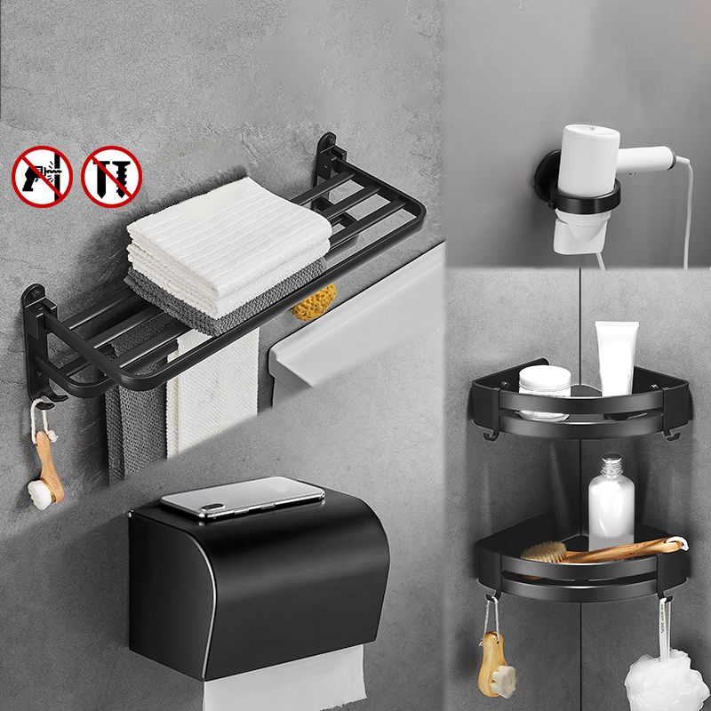 Avtoit | Matt Black 5-piece Modern Bathroom Accessory Set with Shelf/Tower Bar & Paper Holder
