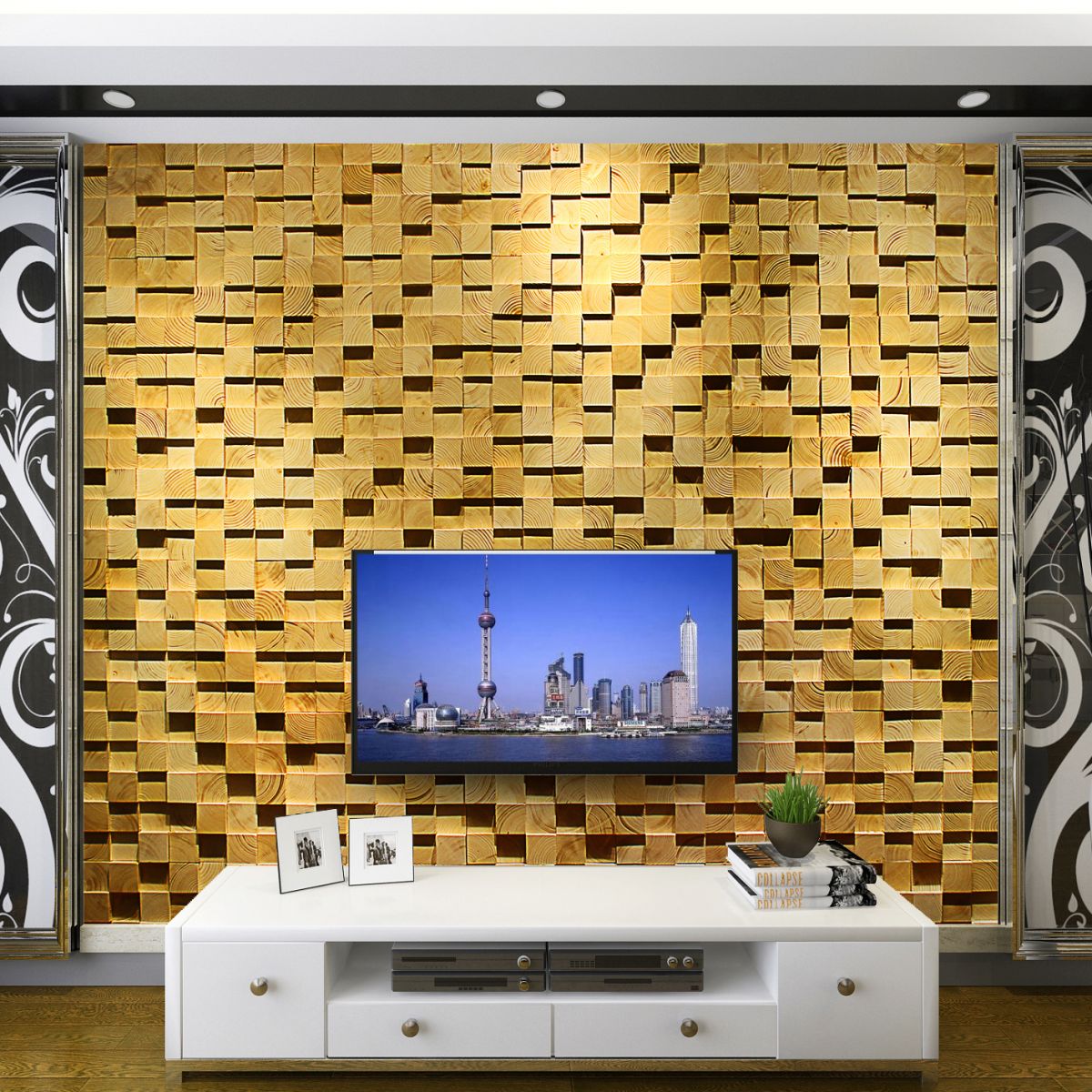 Avtoit | Wood Mosaic Cladding Shiplap Glue Contemporary Interior Wall Cladding
