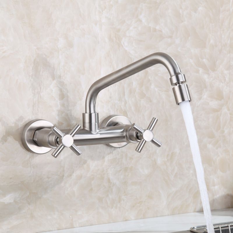 Avtoit | Round 2-Handle Bathroom Faucet Single Hole Wall Mounted Bathroom Faucet
