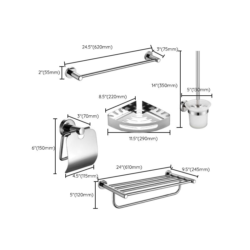 Avtoit | Polished Chrome 5-piece modern bathroom accessory set with bathroom shelf
